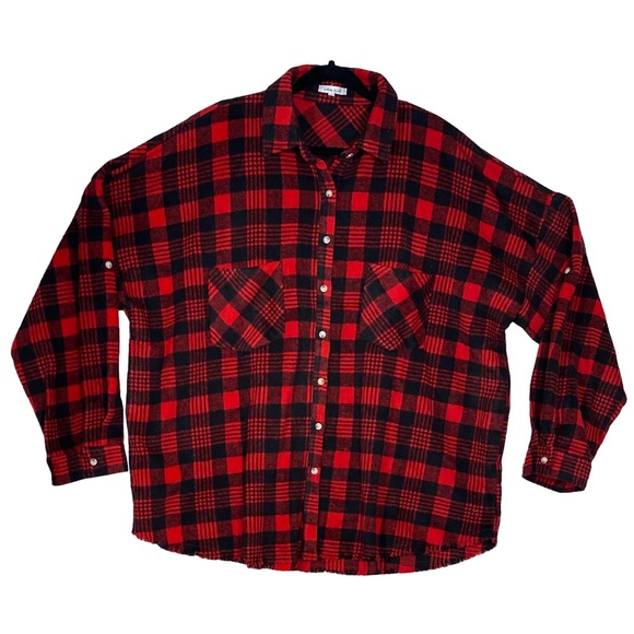 White Birch Plus Size Button Up Shacket Top Buffalo Plaid Red Black Size 3X - Picture 1 of 10